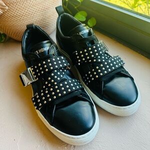 Les Hommes Studded Buckle Leather Sneakers Size 12